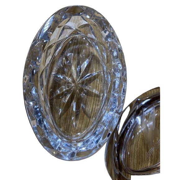 Vintage Rogaska Lead Crystal Slovenia Oval Trinket Box Etched Bunny Rabbit - Picture 4 of 11